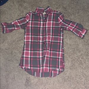 Pink, grey, white, black button up flannel